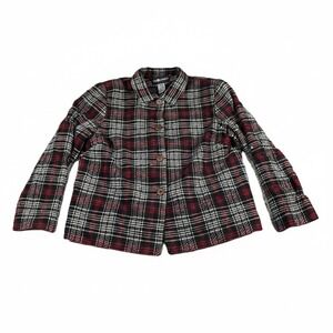 Sag Harbor Womens Red Black White Plaid Button Up Jacket Size 12 Long Sleeve
